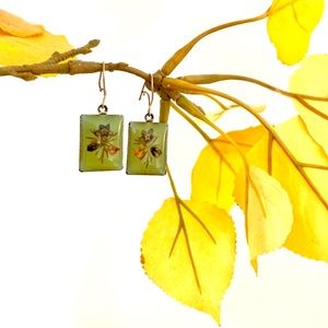 Vintage pressed flower vintage earrings